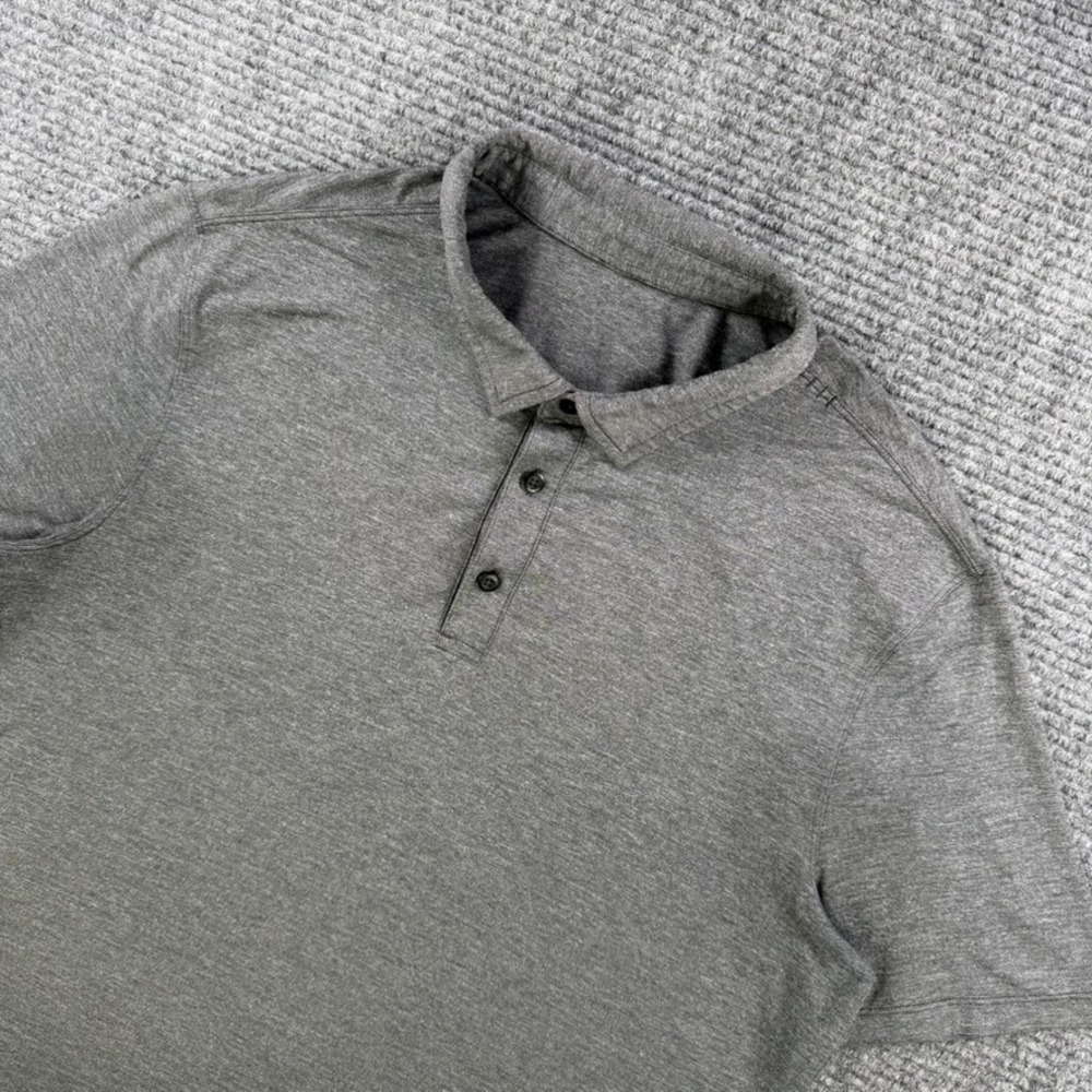 Lululemon Evolution Polo Shirt Mens Heathered Dark Gray Short Sleeve Golf READ